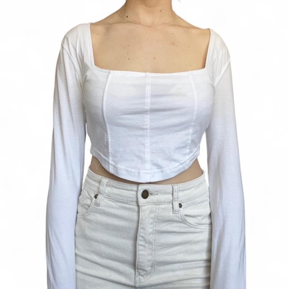 White Long Sleeve Crop Top